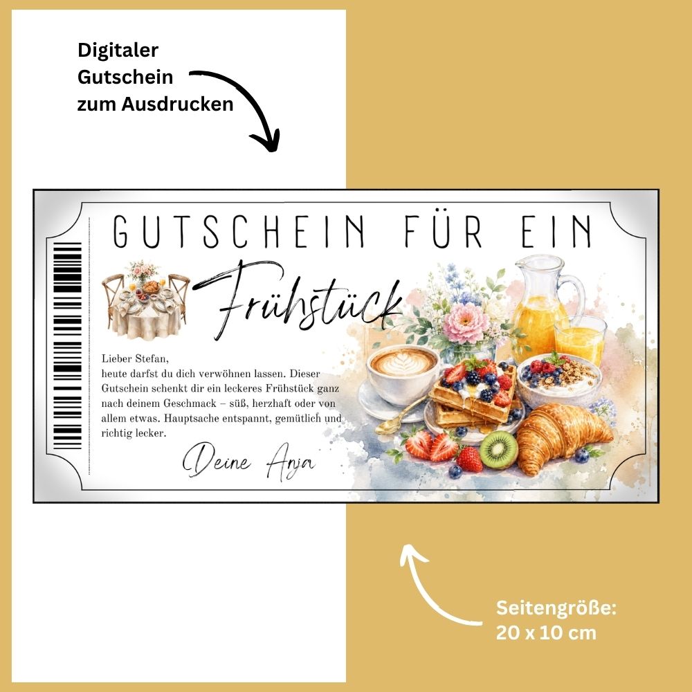 Frühstücksgutschein zum Ausdrucken mit frischer Kiwi-Scheibe und Beeren