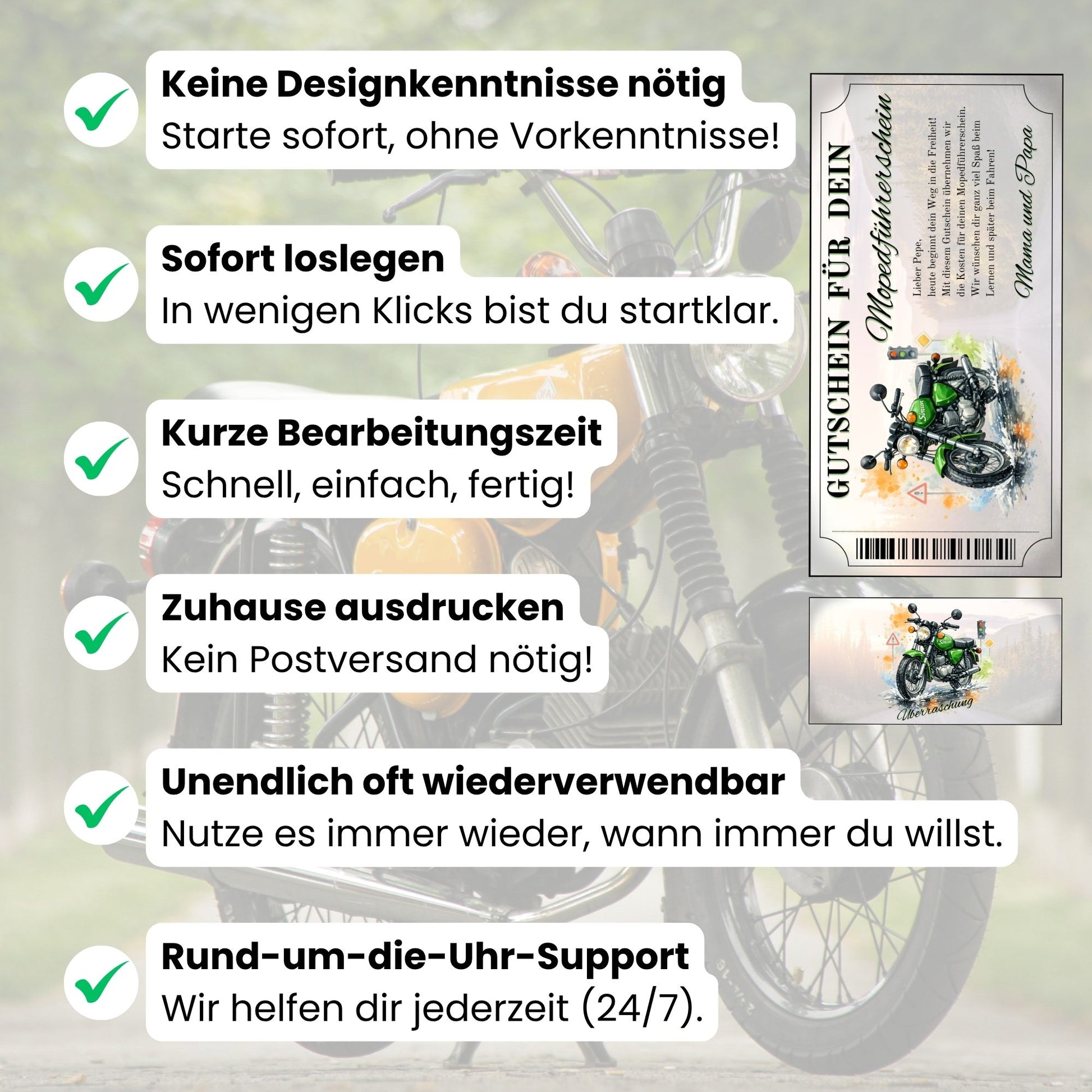 Digitaler Mopedführerschein Gutschein Canva Vorlage personalisierbar