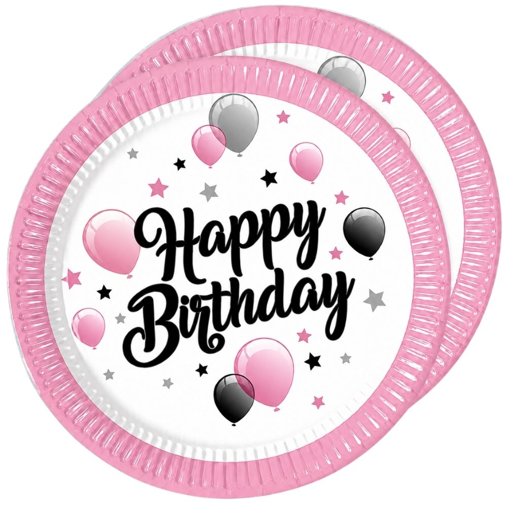 Happy Birthday Teller rosa von Geburtstagsfee