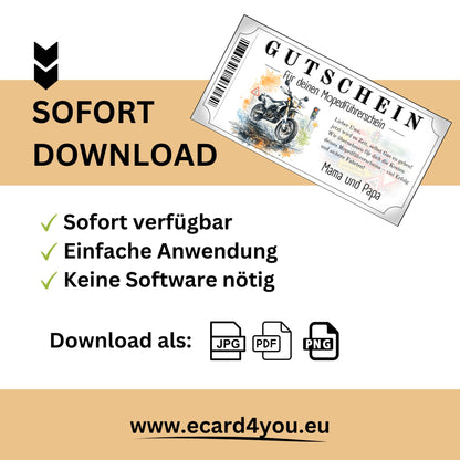Mopedführerschein Gutschein digital sofort Download modernes Enduro-Motiv