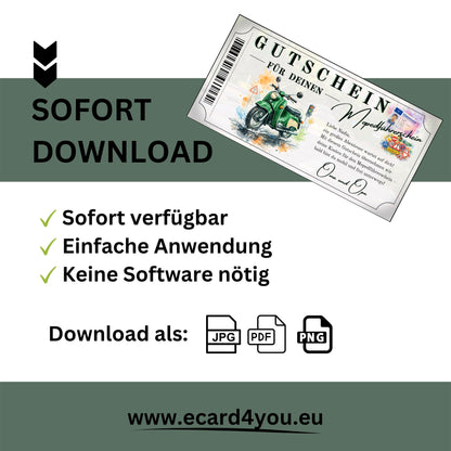 Mopedführerschein Gutschein digital sofort Download grüne Simson Schwalbe Motiv