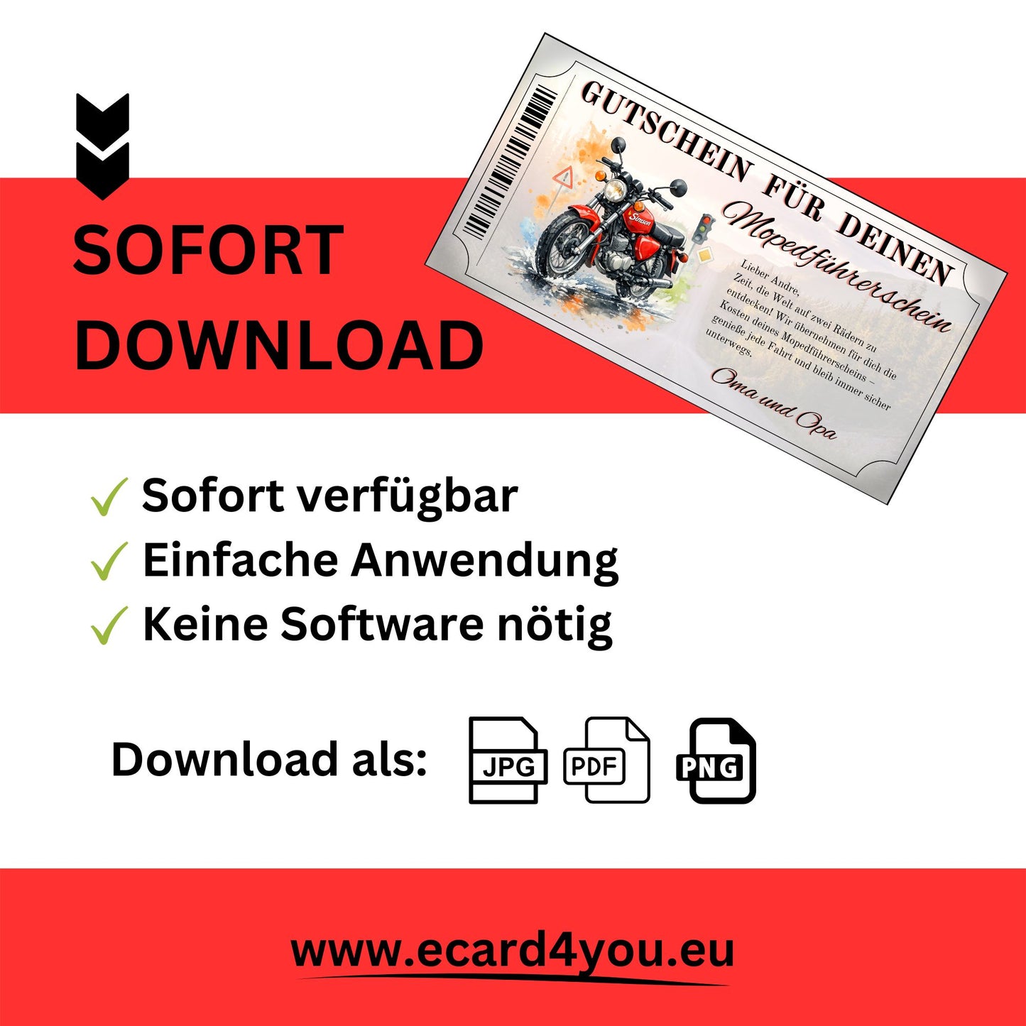 Mopedführerschein Gutschein Canva Vorlage PDF rote Simson selbst gestalten