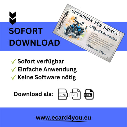 Mopedführerschein Gutschein digital sofort Download blaue Simson S51 gestalten
