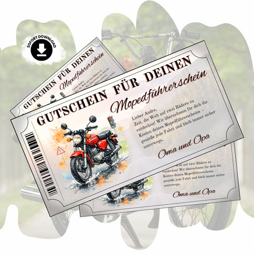 Mopedführerschein Gutschein mit roter Simson S51 im Aquarell-Stil