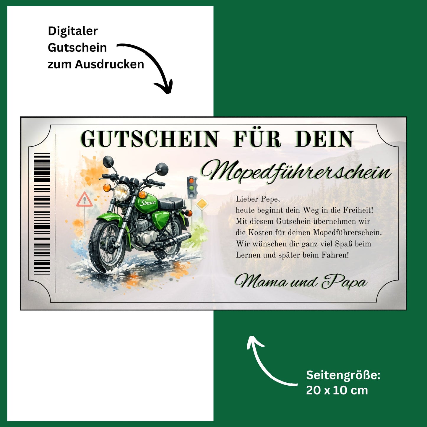 Mopedführerschein Gutschein Geschenk Geburtstag Simson Motorrad Motiv