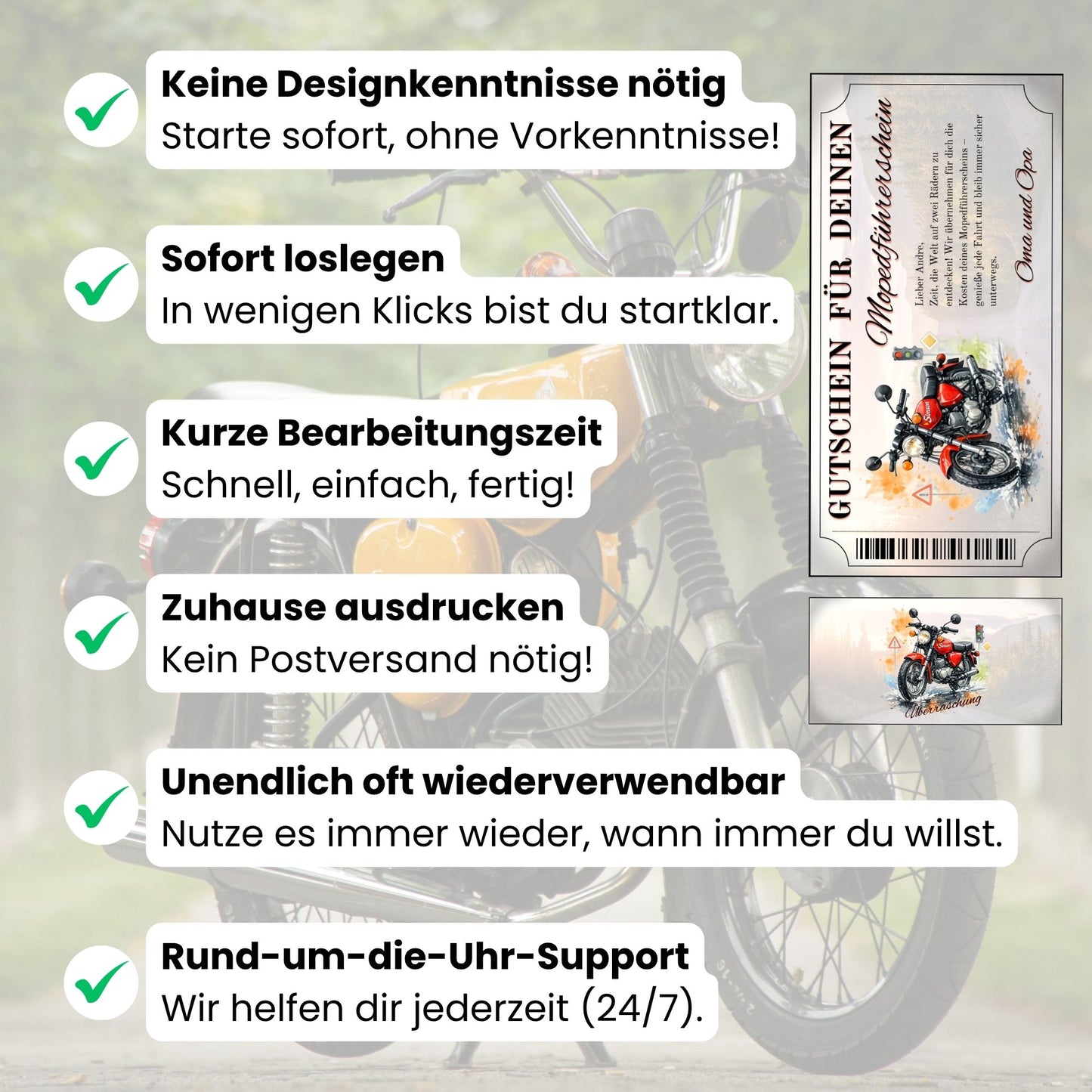 Digitaler Mopedführerschein Gutschein rote Simson Edition Canva Vorlage