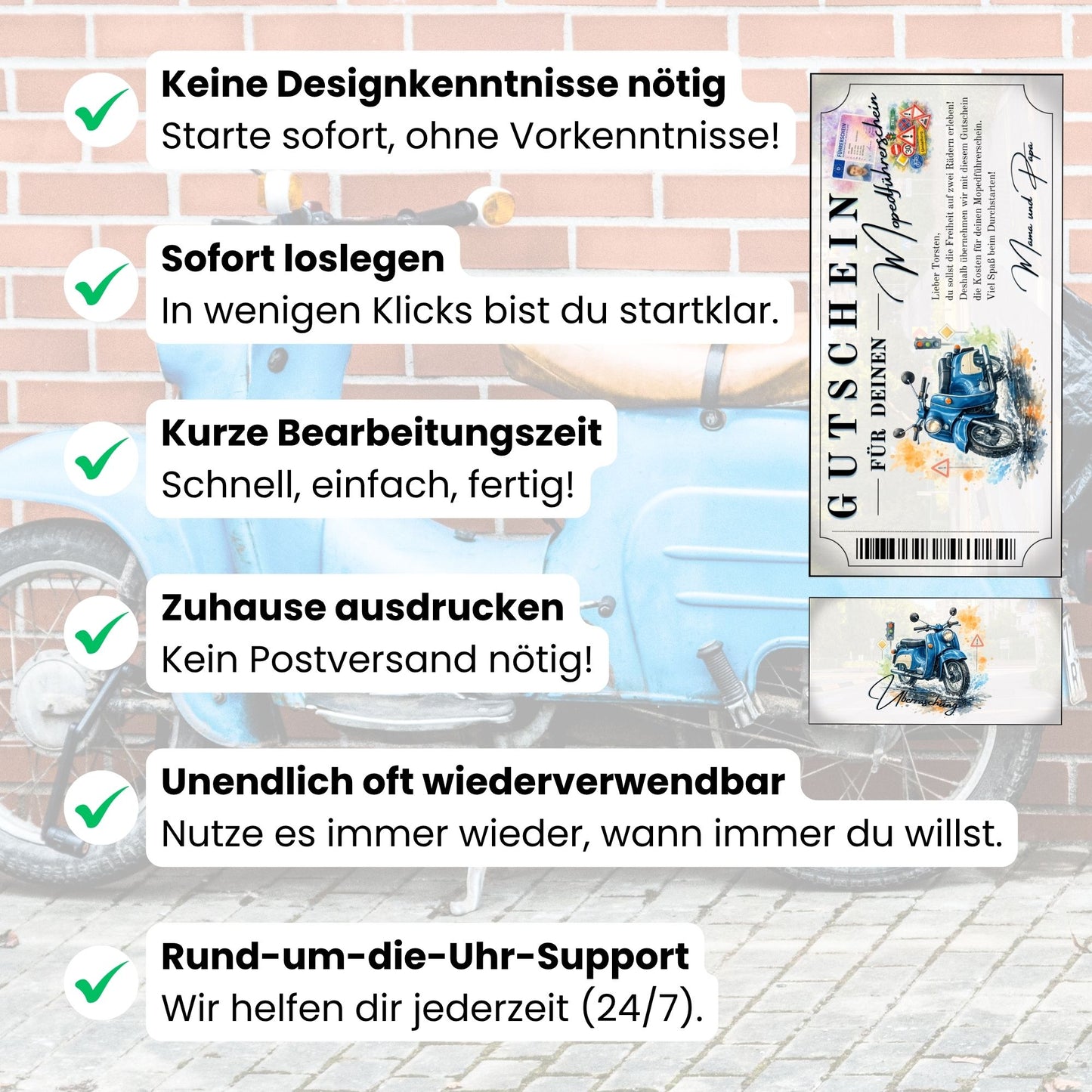Digitaler Mopedführerschein Gutschein blaue Schwalbe Edition selbst personalisieren