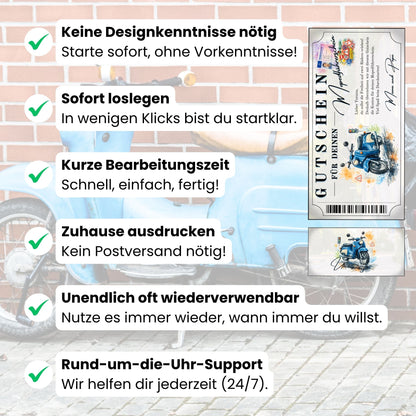 Digitaler Mopedführerschein Gutschein blaue Schwalbe Edition selbst personalisieren