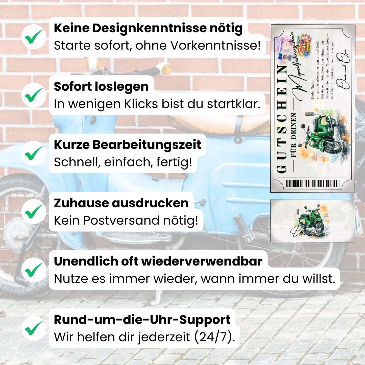 Digitaler Mopedführerschein Gutschein grüne Schwalbe Edition selbst personalisieren