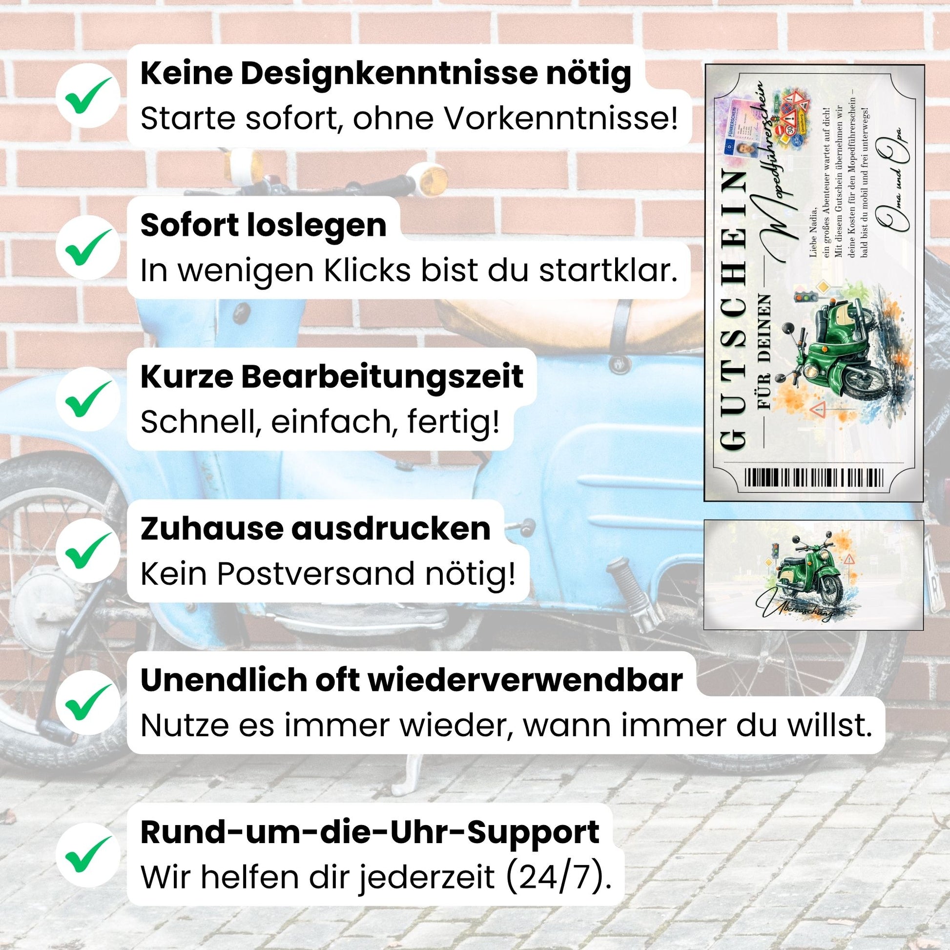 Digitaler Mopedführerschein Gutschein grüne Schwalbe Edition selbst personalisieren