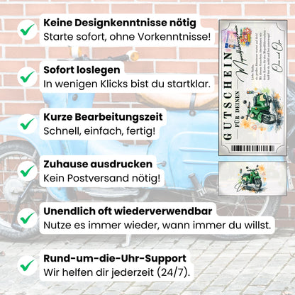 Digitaler Mopedführerschein Gutschein grüne Schwalbe Edition selbst personalisieren
