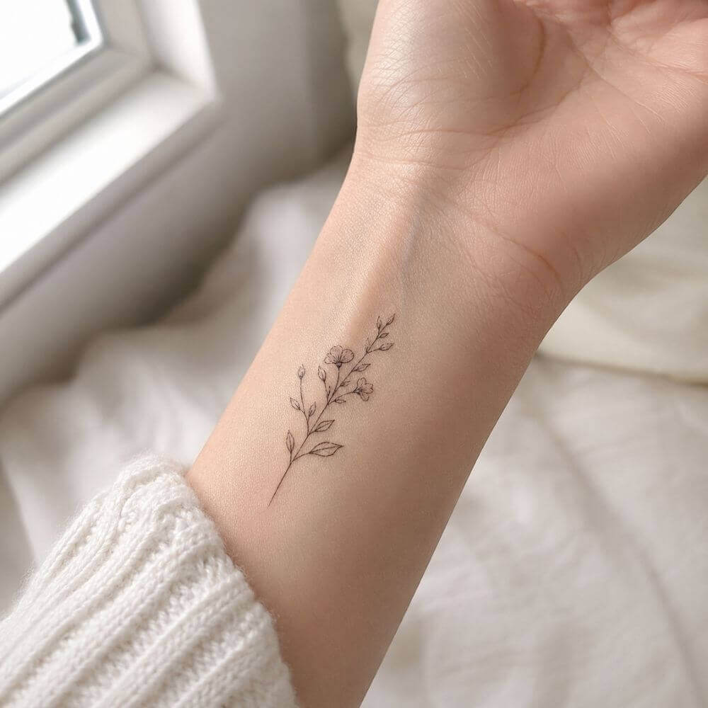 Filigranes Blumen-Tattoo am Handgelenk – digitaler Tattoo Gutschein Geschenkidee