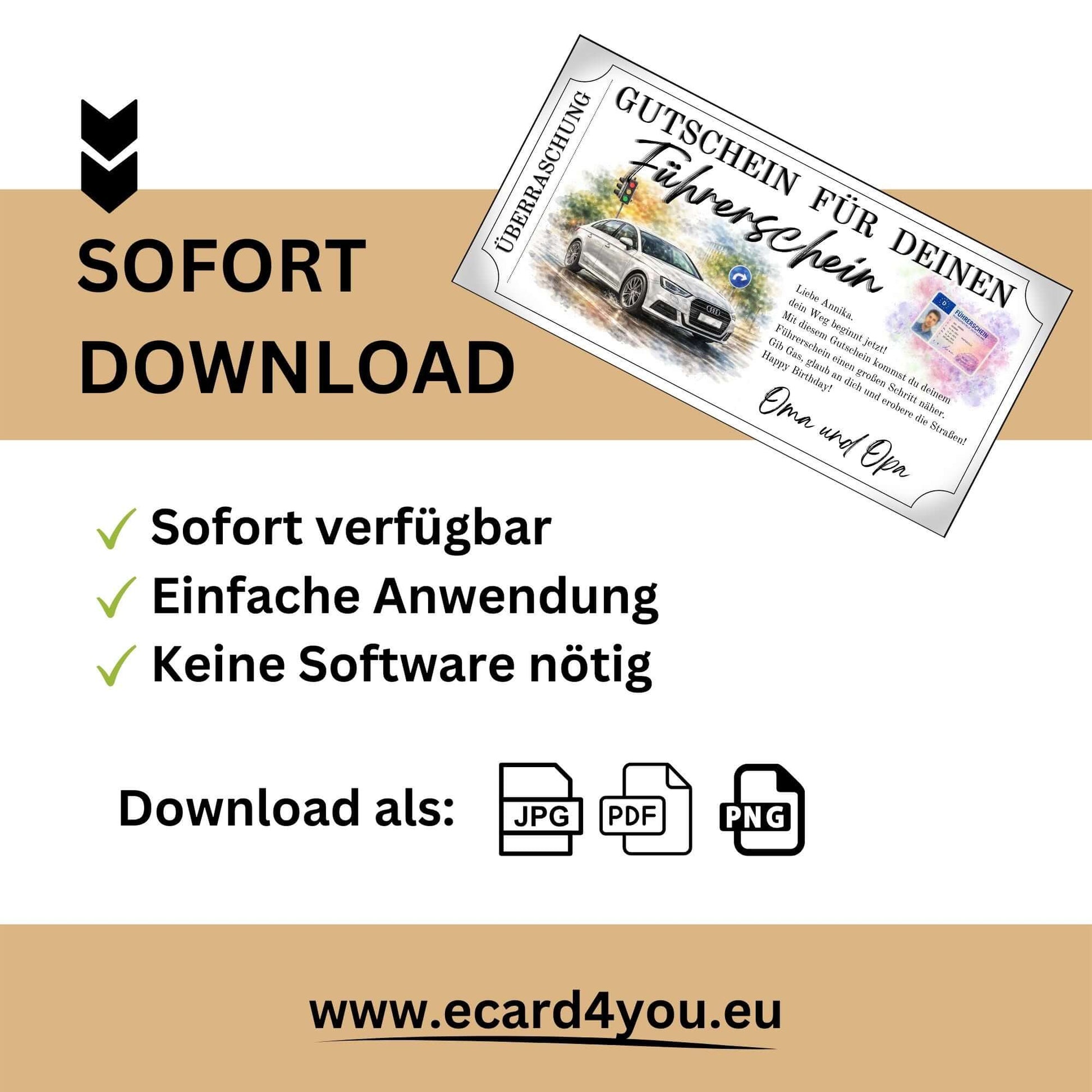 Personalisierbare Führerschein Gutschein Auto-Motiv Vorlage im Ticketrahmen-Design