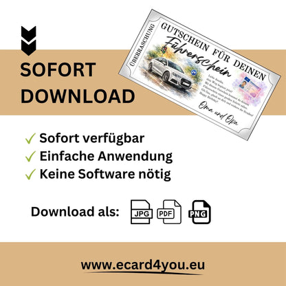 Personalisierbare Führerschein Gutschein Auto-Motiv Vorlage im Ticketrahmen-Design