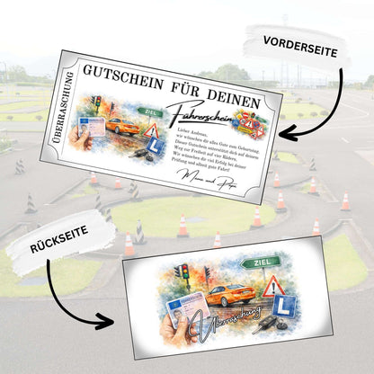 Personalisierbare Führerschein Gutschein Vorlage mit Autoschlüssel und Zierrahmen