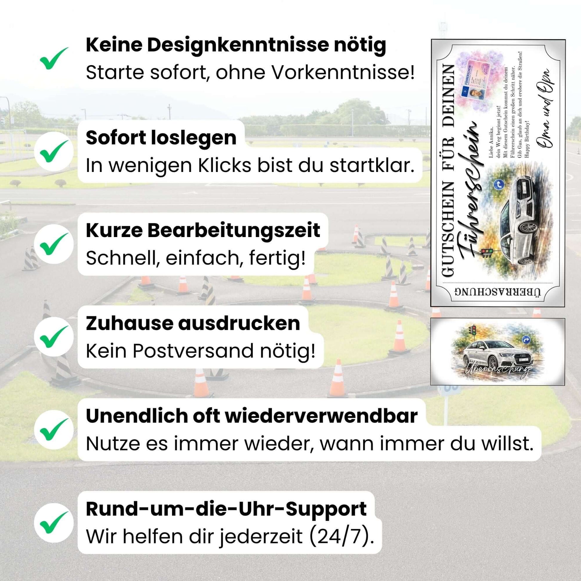 Digitaler Führerschein Gutschein Auto-Motiv mit Ampel und herbstlicher Farbstimmung