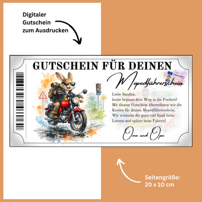 Mopedführerschein Gutschein Hase digital sofort Download selbst personalisieren