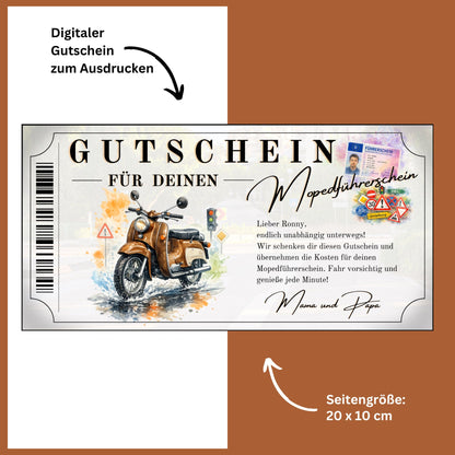Mopedführerschein Gutschein Geschenk Eltern Simson Schwalbe bronze Aquarell