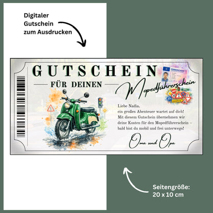 Mopedführerschein Gutschein Geschenk Großeltern Simson Schwalbe grün Aquarell