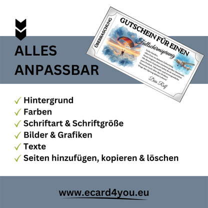 Fallschirmspringen Geschenk zum Ausdrucken mit Vintage-Flugzeug-Illustration