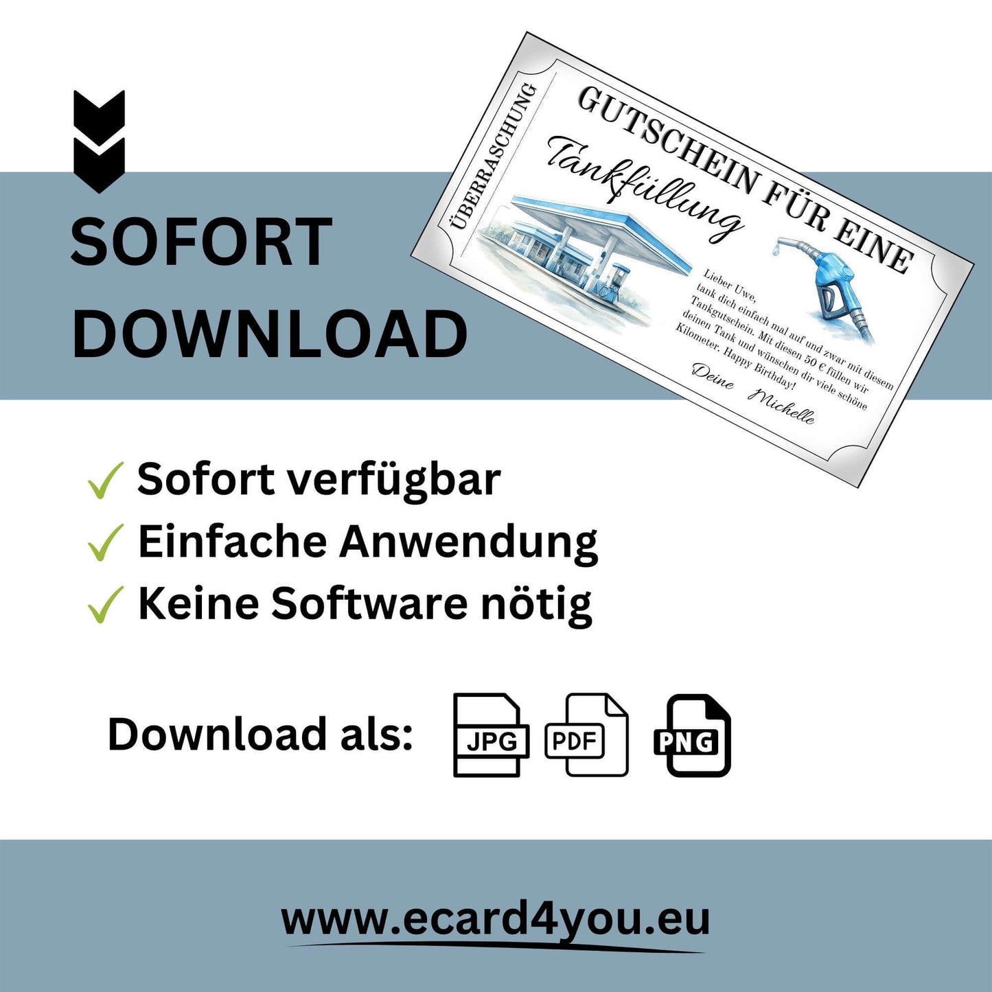 Tankgutschein zum Ausdrucken – Gutschein für eine Tankfüllung, sofort verfügbar und einfach anzuwenden.