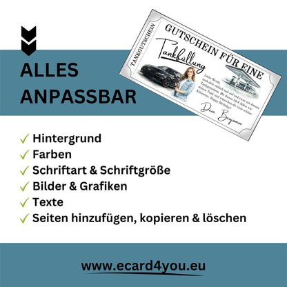 Tankgutschein für Frauen – anpassbares Design mit Audi und personalisierten Optionen