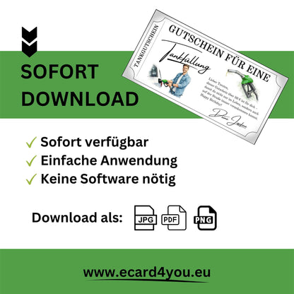 Tankgutschein Geburtstag – Sofort downloadbare Gutscheinoption für persönliche Geschenke.