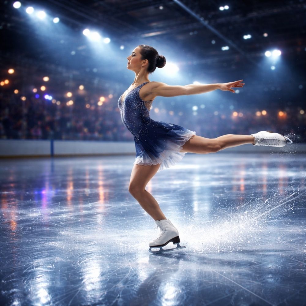 Eisläuferin auf glänzender Eisfläche als Motiv für einen druckbaren Eislaufen Gutschein von eCARD4you