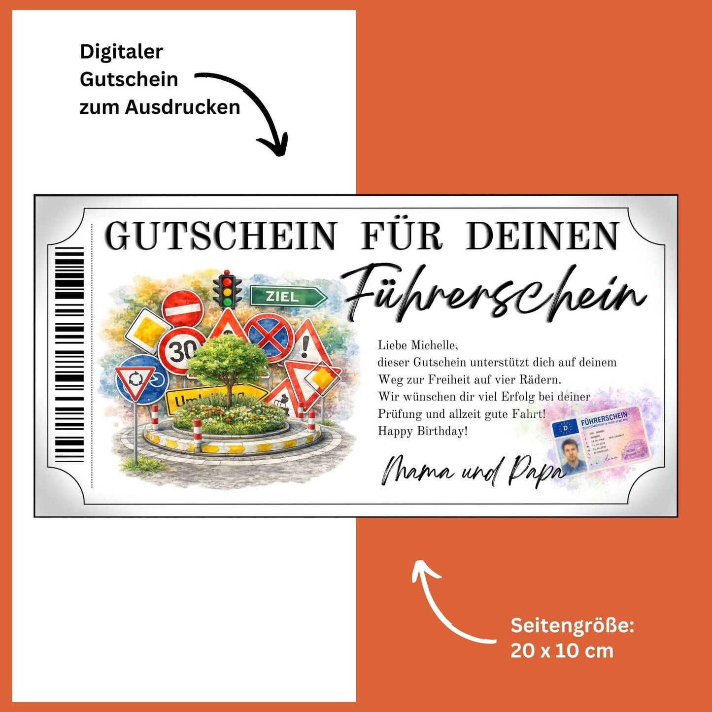 Führerschein Gutschein Vorlage Geschenkidee von Mama und Papa zum Geburtstag