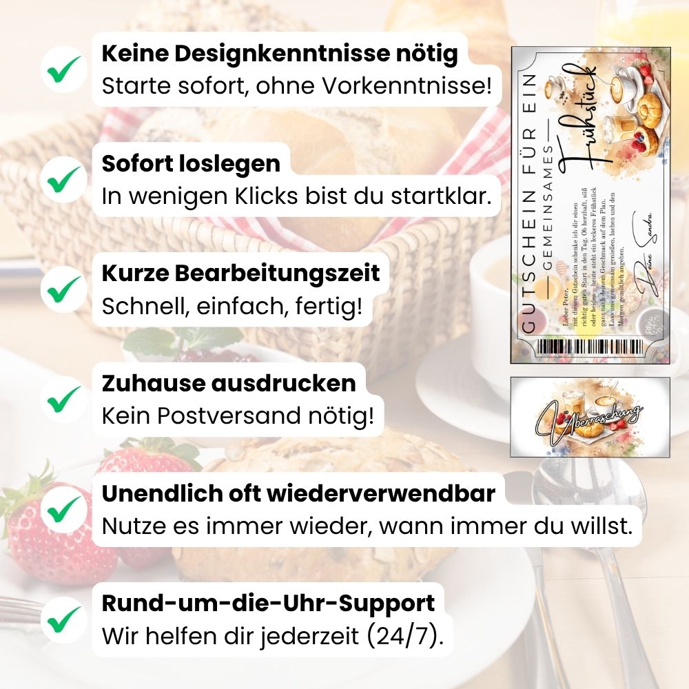 Frühstücksgutschein mit Barcode-Optik selbst personalisieren