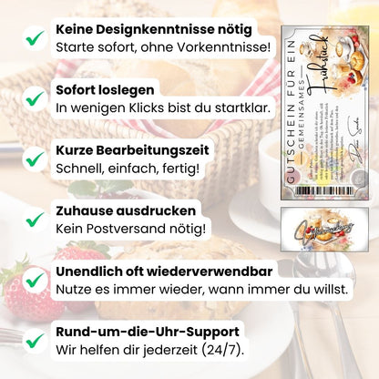 Frühstücksgutschein mit Barcode-Optik selbst personalisieren