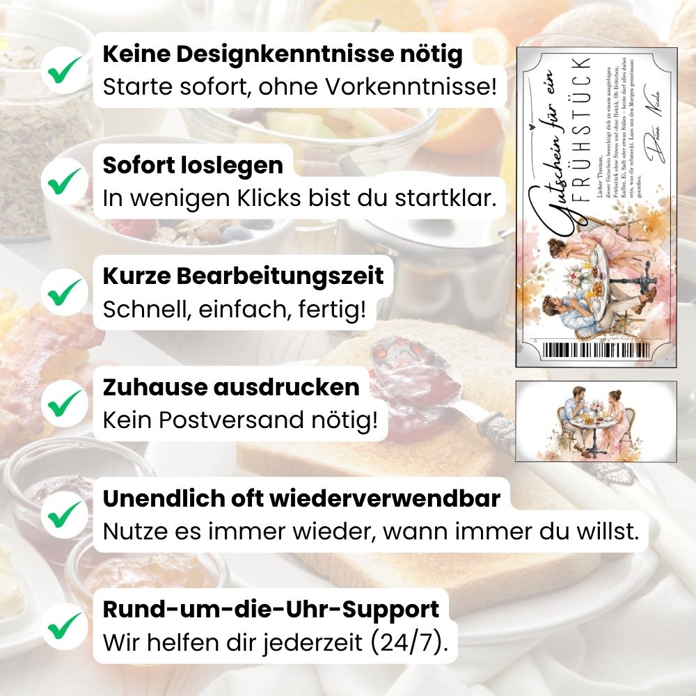 Frühstücksgutschein mit romantischer Café-Szene
