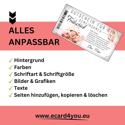 Frühstücksgutschein als sofort Download – druckfertig und personalisierbar