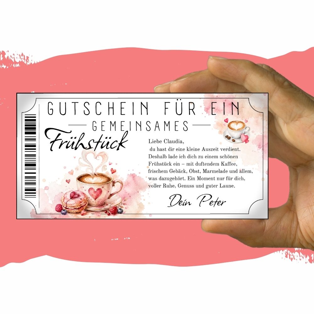 Frühstücksgutschein selbst personalisieren mit eigenem Namen und Text