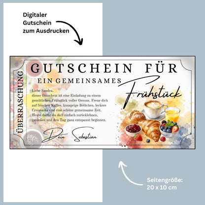 Frühstücksgutschein als sofort Download – druckfertig und personalisierbar