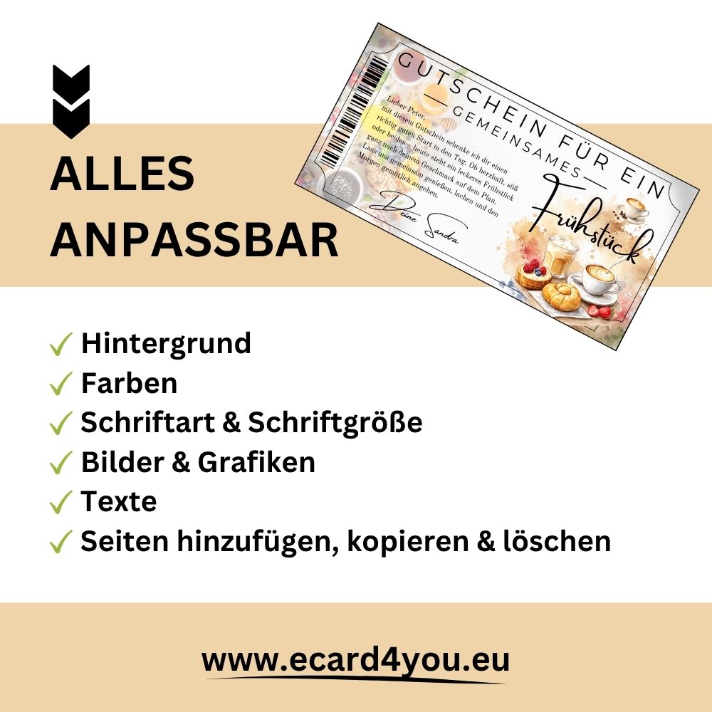 Frühstücksgutschein als sofort Download – druckfertig und personalisierbar