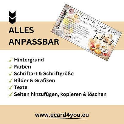 Frühstücksgutschein als sofort Download – druckfertig und personalisierbar