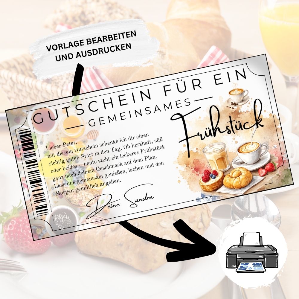 Digitaler Frühstücksgutschein mit Eiskaffee-Motiv