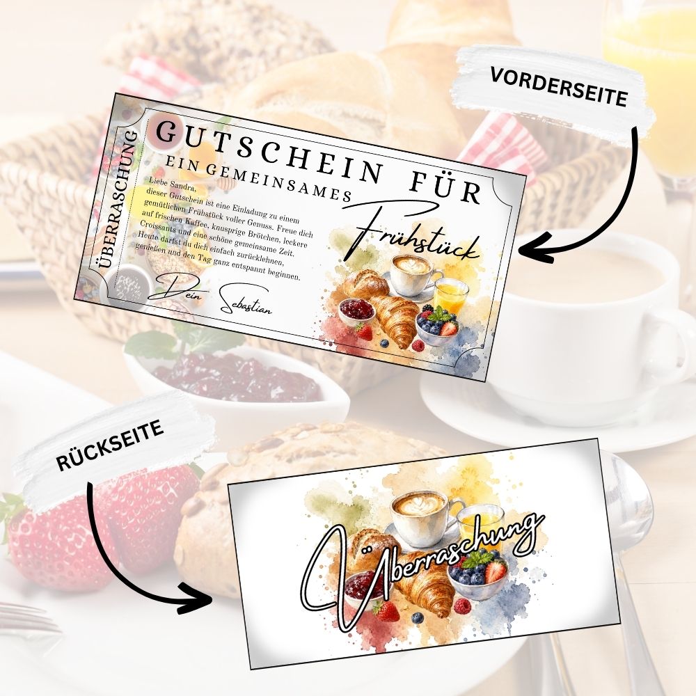 Gutschein für ein gemeinsames Frühstück mit Kaffee und Croissant