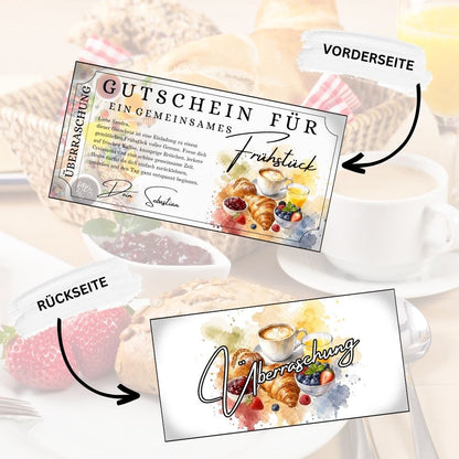 Gutschein für ein gemeinsames Frühstück mit Kaffee und Croissant