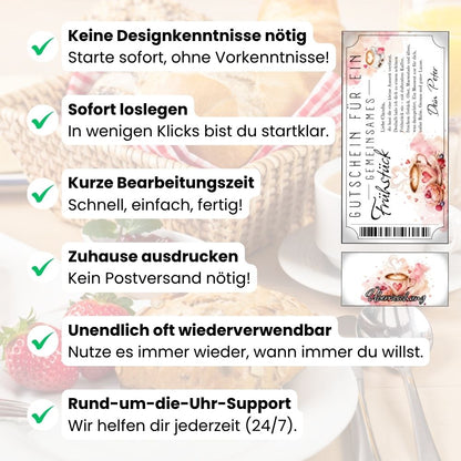 Frühstücksgutschein mit herzförmiger Latte-Art im Kaffee