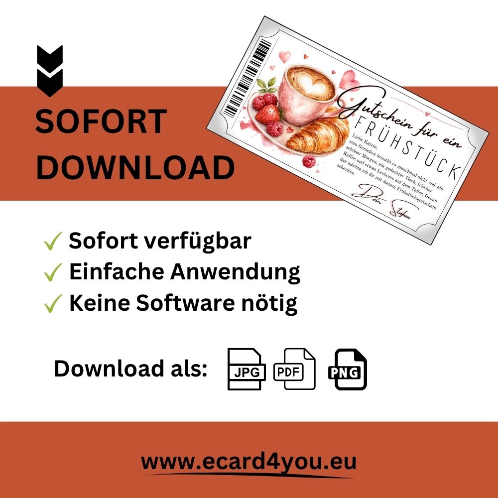Frühstücksgutschein mit Kaffee in zarter Herzform
