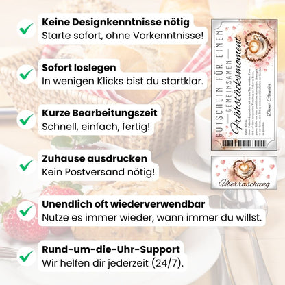Frühstücksmoment Gutschein mit Kaffeebohnen-Herzkranz