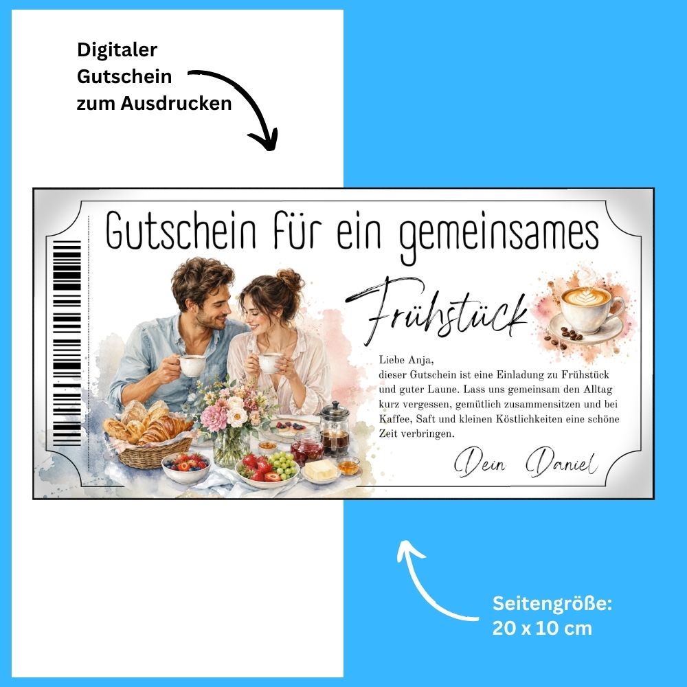 Frühstücksgutschein mit frisch aufgebrühtem Kaffee