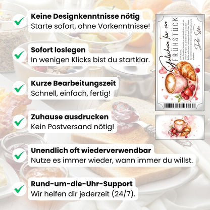 Frühstücksgutschein mit frischem Minzblatt auf den Beeren