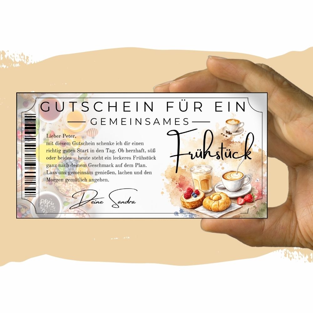 Frühstücksgutschein selbst personalisieren mit eigenem Namen und Text