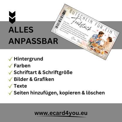 Frühstücksgutschein mit Paar beim Prosten mit Kaffeetassen