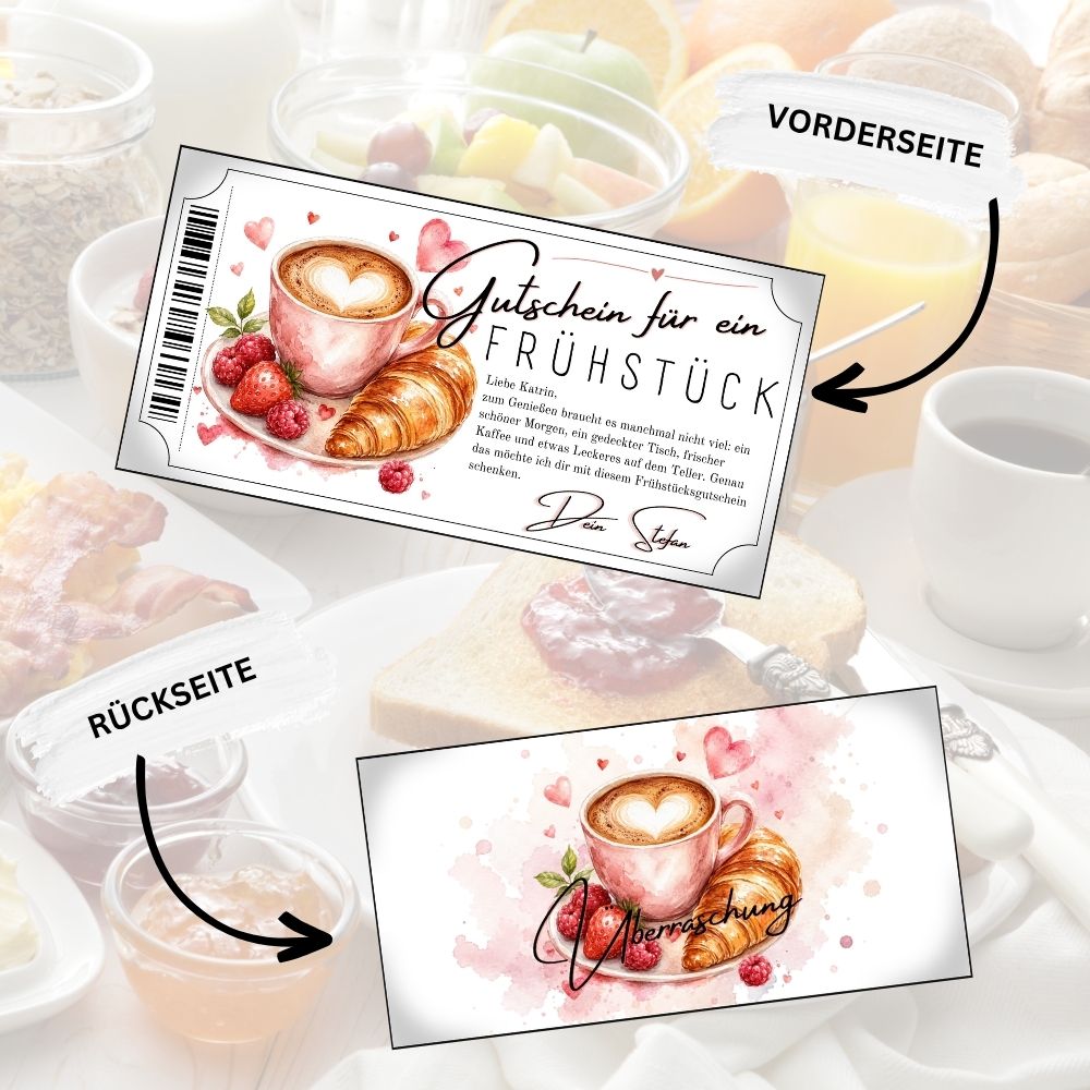 Frühstücksgutschein mit liebevollem Teller-Arrangement