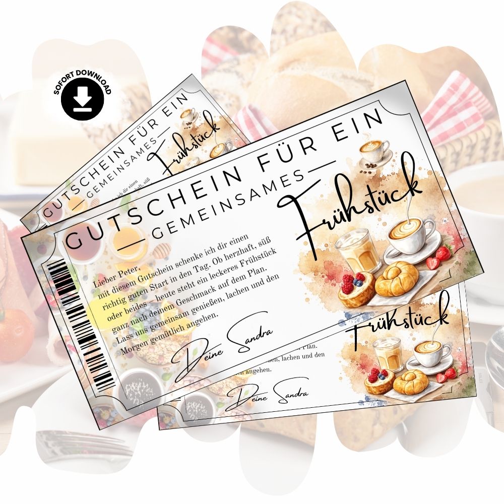 Digitaler Frühstücksgutschein im Ticket-Design mit Barcode