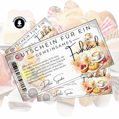 Digitaler Frühstücksgutschein im Ticket-Design mit Barcode